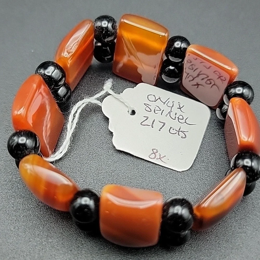 Orange Onyx & Spinel 240.00 Cts Stretchable Natural Gemstone Bracelet Beaded Men